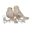 Pins, Brooches Alloy Golden Lover Birds Women's Metal Rhinestone Bird Banquet Wedding Brooch Gifts