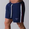 Côté rayé 2021 Hommes Gym Coton Shorts Run Jogging Sports Fitness Bodybuilding Pantalons de survêtement Mâle Entraînement Pantalon court X0628