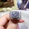 클러스터 링 S925 실버 컬러 VVS1 2 S 다이아몬드 링 보석 남성용 BAGUE ETOILE BIZUTERIA 힙합 보석 925