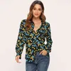 Women Floral Print Blouse Shirt Vintage Turn Down Collar Plus Storlek Långärmad Tunika Toppar Dam Casual Blouses 210508