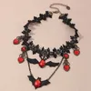 New Fashion Halloween Bat Jewelry Women Personalized Gothic Vintage Lace Flower Ruby Pendant Choker Necklaces