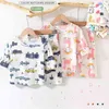 Verão 2 3 4 6 8 10 Anos Cartoon Animal Animal Impressão de Algodão de Manga Curta T-shirt Sleepwear Pijama Sets for Baby Kids Boy Girl 210625