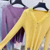 Nowy projekt kobiet seksowny w szpic w szyku w szpic słodki koronkowy patchwork z długim rękawem dzianinowa tunik BodyCon Single Bedeed Sweter Top Jumper