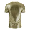 Camisetas masculinas com revestimento de xadrez de ouro brilhante, camisa de boate metálica, mass de manga curta slim fit tshirts mass pron, roupas de palco 210522 xufeng456