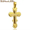 Pendant Necklaces SUNNERLEES 316L Stainless Steel Jesus Christ Cross Necklace Byzantine Link Chain Men Boys Gift SP210