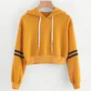 Damesmode Sweatshirt Dames Varsity-Gestreept Trekkoord Crop Hoodie Sweatshirt Jumper Crop Pullover Tops Drop 210522