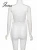 Joskaa 2021 Kobiety White Mesh See przez Garnitury Letnia Turtleneck Bandaż Crop Top Tank + Skinny Spodenki 2 Sztuk Zestaw Party Clubwear Y0719