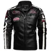 Урожай мотоцикл куртка мужчины мода байкер кожаная куртка мужская вышивка бомбардировщик пальто зима бархата PU JACKE одежда 4xL