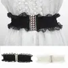 Retro geniş dantel bel siyah beyaz bel kemeri alaşım toka bel bantları kadın elastik streç korse elbise dekorasyon kemerleri