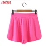 Tangada Kvinnor Eleganta Rosa Shorts Fickor Kvinna Retro Basic Casual Shorts Pantalones 8H25 210609