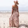 Women Sexy floral Dress Summer Split Maxi Beach Sundress Off Backless Dress Boho Long Dresses Vestidos Femme