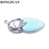 Natural Gemstone Bead Water Drop Pendant Cute Dragonfly Bronze Ancient Silver Jewelry Dangle Charms Turquoise Aventurine Lapis DBN9984859