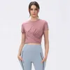 Yoga T-shirt à manches courtes Running Fitness Casual Sports Bandage Tops Workout Gym Vêtements Femmes Chemise Blouses