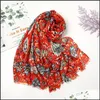 Szaliki Kapelusze, Rękawiczki Moda Aessories Kobiety Drukowane Wiskose Szalik Kwiatowy Muzułmańska Bawełna Hidżab Tassel Duża Wielkość Głowy Islamska Bandana