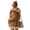 Womens Coat Hoodied Long Sleeve Striped Spliced Plush Thick Warm Solid Color Cardigan Pocket Long Coat 53 Z2