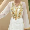 エスニック服S023ゴールド織物ファブリックダイヤモンドドバイセレブリティガウンイブニングドレスCAFTAN MARROQUI ABAYAS MUSLIM UAE 2023 ROBE MAROCAINE FE