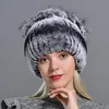 Basker 2021 päls hattar för kvinnor vinter real rex hatt som stickar kvinnliga varma snö kepsar damer eleganta prinsessa mössa mössa