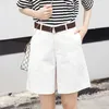 カジュアルな夏の緩い脚のショートパンツの女性韓国のファッション女性ビンテージショートグリーンホワイトハイウエスト女性9648 210506