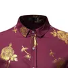 Camicie eleganti floreali a maniche lunghe con stampa slim fit in oro rosa lucido 3D da uomo Camicia sociale maschile da ballo per feste 210522