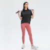 L-56 T-shirt di colore solido T-shirt Lady yoga outfits girocollo girocollo donne sport top ragazza fitness camicia morbida vestibilità rilassata top abbigliamento casual
