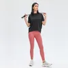 L-56 Einfarbige T-Shirts für Damen, Yoga-Outfits, Rundhalsausschnitt, Damen-Sport-Tops, Mädchen-Fitness-Shirt, weiches, entspanntes Top, Freizeitkleidung