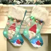 Doces do presente do presente Lareira Xmas Decoração Decoração Meias de Natal LED Acenda Snowman Santa Elk Printing Socks