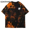 Gonthwid Kreativer Druck Tie Dye Tees Hemden Streetwear Männer Sommer Harajuku Hip Hop Casual Kurzarm T-Shirts Tops Orange Schwarz 210329