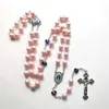 Hänge halsband rosa rosenkransen halsband religiöst hjärta jungfru mary vår fru akryl bön pärlkedja krucifix kors välsignelse smycken