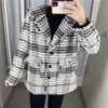 Jacka Kvinnor Tweed Plaid Winter Coat Kvinna Vintage Långärmad Oversized Jackor Damer Lösa Casual Overcoats 210519