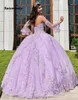 Lavender Lace Beaded Ball Gown Quinceanera Dresses Sweetheart Neck Tulle Appliqued Prom Gowns With Wrap Sweep Train Sweety 15 254o