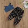 1-6Y Lato Moda Moddler Kid Dziecko Dziewczyny Ubrania Zestaw Outfits Dżins Kamizelka Crop Top Camo Spodnie Dzieci Kostiumy Outfit 210515