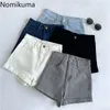 Nomikuma wysoka talia dżinsy kobiety jednolity kolor dorywczo wszystkie mecze denim spodenki letnie eleganckie koreańskie streetwear pantalones 210514