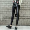 Kadın Taytları Kadın Siyah Sonbahar Kış Pu Deri Pantolon Kadın Yüksek Bel Sıska Kadife Seksi Elastik Pantolon Strath Artı Boyut