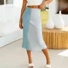女性のスカート2色パッチワークロングスカートのための夏の絹のスリム女性ファッションの薄い底210524