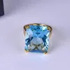 Cluster Rings Retro Charms Square Blue Stone Jewelry Luxury Large Zircon Women's Ring Fashion Female Models Carrying Accessories