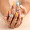 Press on Cute Short Nails Square Tiny Daisy Flower Fake Nail with Design Acrylic False Artificial Full Cover fingernails Art Accessories