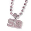 Collana della lettera di modo unisex Collana placcata in oro bianco Bling Pink CZ Nome personalizzato Nome Lettere Collana per le donne Uomo con catena di corda libera da 24 pollici