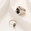 Vintage Geometric Heart Chunky Rings for Women Punk Gold/Silver Color Lover Couple Engagement Wedding Ring Set Jewelry