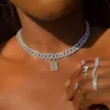 Bling Hip Hop 26 Baguette Letter ожерелье из нержавеющей стали для женщин толстая кубинская цепочка в Майами для мужчин ожерелье-колье со льдом 21032801