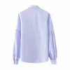 Primavera Mulheres Lanterna Sleeve Camisa listrada feminina strong gola blusa escritório senhora solto tops blusas s8538 210430