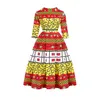 Patchwork Frau Kleid Drucken African Dashiki Casual Frauen Kleider Ethnische Böhmischen Vintage Hohe Taille Zurück V-ausschnitt Frauen Rock 210524