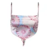 Crop Top Damen Tube Top Floral BacklBow Bandage Sexy Spahetti Strap Sommer Top Camisole Casual Saum Assymmetrische X0507