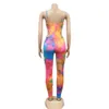 Femme Combinaison Mode Peinture Halter Sangle Sans Manches Combinaison Pour L'été Coloré Sexy Bandage Taille Moyenne Gaine Combinaison 210712