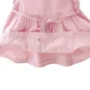 夏の赤ちゃんの女の子のドレスかわいい幼児幼児子供の女の子プリンセスドレスソリッドコットンノースリーブピンクホワイトイエロードレス0-3T Q0716