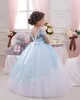 Hot Flower Girl Dresses for Wedding Half Sleeve Ball Gown Tulle Lace Little Girls Pageant Beaded Belt Long First Holy Communion Dresses 2021