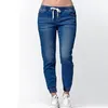 Calças de jeans laced-up moda comprimento total cintura meados calças fina solta plus size calças calça para os pés de menina lanterna calças CGY98