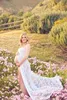 Maxi robe de photographie de maternité motif rose robe de maternité en dentelle ouverte devant robe de maternité fente haute robe enceinte G220309
