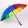 20pcs Rainbow Umbrella Long Handle Hook 16K High Quality Straight Windproof Colorful Pongee Women Men Sunny Rainy