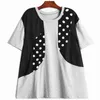 [EAM] Women Black Big Size Contrast Color Spliced Dots T-shirt Round Neck Short Sleeve Fashion Spring Summer 1DD8242 21512