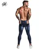 Jeans riparati elasticizzati da uomo Gingtto Blu scuro Hip Hop Distressed Super Skinny Slim Fit Confortevole Taglia grande zm34